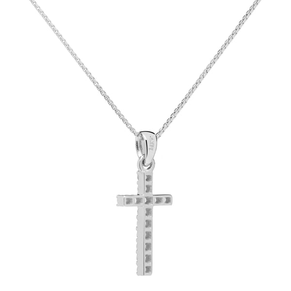 14K White Gold Cross | Pave CZ Pendant Necklace .30 CTW | 16 Inch