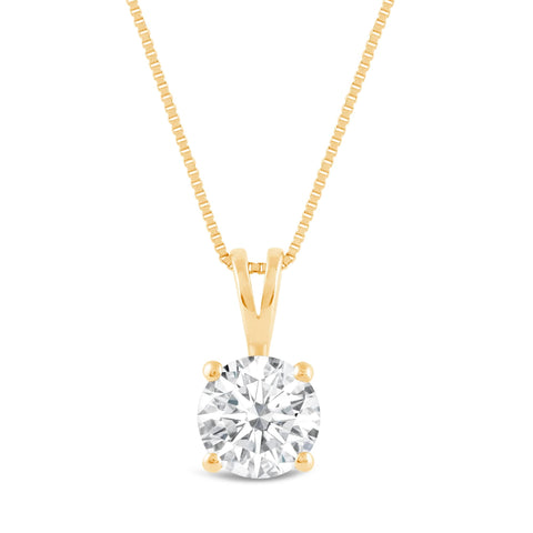 Everyday Elegance Solid 14K Yellow Gold Lab Grown Diamond Solitaire Pendant Necklace for Women in Round Cut | 1 CTW | 18 Inch Length | Box Link Chain| With Gift Box