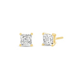 Everyday Elegance 14K Solid Yellow Gold Classic Four Prong Stud Earrings | Princess Cut Lab Grown Diamond | Screw Back Posts | 1.0 CTW (E-F Color, VS2-SI1 Clarity) | With Gift Box