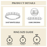 Everyday Elegance 5 Stone Wedding Anniversary Ring Band for Women in 14K White Gold, 1.20 CTTW Round Cut Cubic Zirconia