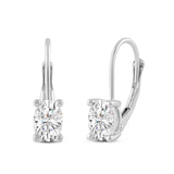 Everyday Elegance 14K Solid White Gold Earrings Oval Cut Cubic Zirconia Leverback Drop Dangle Basket Setting 1.32 CTW, .66 CTW each With Gift Box