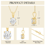 Everyday Elegance 14K Lab Grown Diamond Solitaire Pendant Necklace for Women | Yellow Gold Necklace for Women in Round Cut 2.0 CTW | 18 Inch Length | Jewelry Gift Box