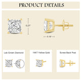 Everyday Elegance 14K Solid Yellow Gold Classic Four Prong Stud Earrings | Princess Cut Lab Grown Diamond | Screw Back Posts | 1.5 CTW (E-F Color, VS2-SI1 Clarity) | With Gift Box