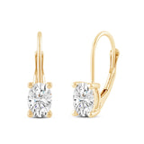 Everyday Elegance 14K Solid Yellow Gold Earrings Oval Cut Cubic Zirconia Leverback Drop Dangle Basket Setting 1.0 CTW, .5 CTW each With Gift Box