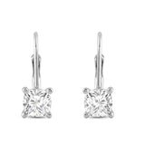 Everyday Elegance 14K Solid White Gold Earrings Cushion Cut Cubic Zirconia Leverback Drop Dangle Basket Setting 2.2 CTW, 1.1 CTW each With Gift Box