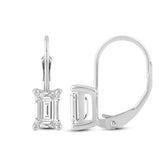 Everyday Elegance 14K Solid White Gold Earrings Emerald Cut Cubic Zirconia Leverback Drop Dangle Basket Setting 1.92 CTW, 0.96 CTW each With Gift Box