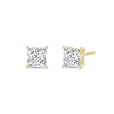 Everyday Elegance 14K Solid Yellow Gold Classic Four Prong Stud Earrings | Princess Cut Lab Grown Diamond | Screw Back Posts | 2.0 CTW (E-F Color, VS2-SI1 Clarity) | With Gift Box