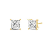 Everyday Elegance 14K Solid Yellow Gold Classic Four Prong Stud Earrings | Princess Cut Lab Grown Diamond | Screw Back Posts | 3.0 CTW (E-F Color, VS2-SI1 Clarity) | With Gift Box