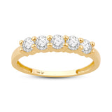 Everyday Elegance 5 Stone Wedding Anniversary Ring Band for Women in 14K Yellow Gold, 1.20 CTTW Round Cut Cubic Zirconia