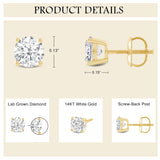 Everyday Elegance 14K Solid Yellow Gold Classic Four Prong Stud Earrings | Round Cut Lab Grown Diamond | Screw Back Posts | 0.50 CTW (E-F Color, VS2-SI1 Clarity) | With Gift Box