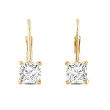 Everyday Elegance 14K Solid Yellow Gold Earrings Cushion Cut Cubic Zirconia Leverback Drop Dangle Basket Setting 2.0 CTW, 1.0 CTW each With Gift Box