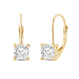 Everyday Elegance 14K Solid Yellow Gold Earrings Cushion Cut Cubic Zirconia Leverback Drop Dangle Basket Setting 2.0 CTW, 1.0 CTW each With Gift Box