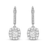 Everyday Elegance 14K Solid White Gold Leverback Earrings Cushion "Halo" Cubic Zirconia Drop Dangle Basket Setting 3.0 CTW With Gift Box