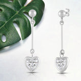 Everyday Elegance 14K White Gold Bar Earrings | Heart Cubic Zirconia Ball Drops 1 CT (6mm) | With Gift Box