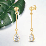 Everyday Elegance 14K Yellow Gold Bar Earrings | Pear Cubic Zirconia Ball Drops 1 CT (7mm) | With Gift Box