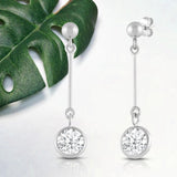 Everyday Elegance 14K White Gold Bar Earrings | Round Cubic Zirconia Ball Drops 1 CT (6mm) | With Gift Box