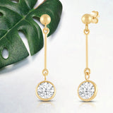 Everyday Elegance 14K Yellow Gold Bar Earrings | Round Cubic Zirconia Ball Drops 1 CT (6mm) | With Gift Box