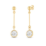 Everyday Elegance 14K Yellow Gold Bar Earrings | Round Cubic Zirconia Ball Drops 1 CT (6mm) | With Gift Box