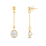 Everyday Elegance 14K Yellow Gold Bar Earrings | Round Cubic Zirconia Ball Drops 1 CT (6mm) | With Gift Box