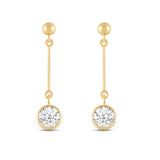 Everyday Elegance 14K Yellow Gold Bar Earrings | Round Cubic Zirconia Ball Drops 1 CT (6mm) | With Gift Box