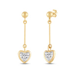 Everyday Elegance 14K Yellow Gold Bar Earrings | Heart Cubic Zirconia Ball Drops 1 CT (6mm) | With Gift Box