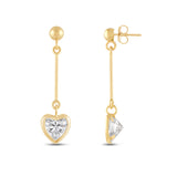 Everyday Elegance 14K Yellow Gold Bar Earrings | Heart Cubic Zirconia Ball Drops 1 CT (6mm) | With Gift Box