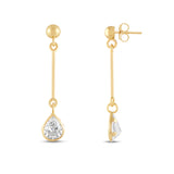 Everyday Elegance 14K Yellow Gold Bar Earrings | Pear Cubic Zirconia Ball Drops 1 CT (7mm) | With Gift Box