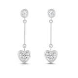 Everyday Elegance 14K White Gold Bar Stud Earrings | Round Cubic Zirconia Stud 0.25 CT (4mm) & Heart CZ drop 1CT (6mm) | With Gift Box