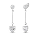 Everyday Elegance 14K White Gold Bar Stud Earrings | Round Cubic Zirconia Stud 0.25 CT (4mm) & Heart CZ drop 1CT (6mm) | With Gift Box