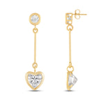 Everyday Elegance 14K Yellow Gold Bar Stud Earrings | Round Cubic Zirconia Stud 0.25 CT (4mm) & Heart CZ drop 1CT (6mm) | With Gift Box