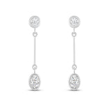 Everyday Elegance 14K White Gold Bar Stud Earrings | Round Cubic Zirconia Stud 0.25 CT (4mm) & Oval CZ drop 1CT (7mm) | With Gift Box