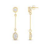 Everyday Elegance 14K Yellow Gold Bar Stud Earrings | Round Cubic Zirconia Stud 0.25 CT (4mm) & Oval CZ drop 1CT (7mm) | With Gift Box