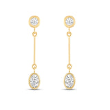 Everyday Elegance 14K Yellow Gold Bar Stud Earrings | Round Cubic Zirconia Stud 0.25 CT (4mm) & Oval CZ drop 1CT (7mm) | With Gift Box