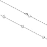 Everyday Elegance Sterling Silver Cubic Zirconia Station Necklace | 18 Inch Length Cable Rolo Chain | With Gift Box