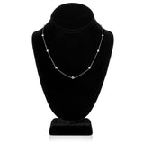 Everyday Elegance Sterling Silver Cubic Zirconia Station Necklace | 18 Inch Length Cable Rolo Chain | With Gift Box