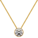 Everyday Elegance 14K Solid Gold Pendant Necklace | Bezel Set Round Cut Cubic Zirconia Solitaire | 1.5 Carat | 16 or 18 Inch Box Link Chain | With Gift Box