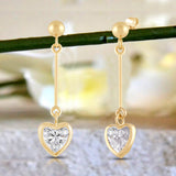 Everyday Elegance 14K Yellow Gold Bar Earrings | Heart Cubic Zirconia Ball Drops 1 CT (6mm) | With Gift Box