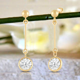 Everyday Elegance 14K Yellow Gold Bar Earrings | Round Cubic Zirconia Ball Drops 1 CT (6mm) | With Gift Box