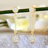 Everyday Elegance 14K Yellow Gold Bar Stud Earrings | Round Cubic Zirconia Stud 0.25 CT (4mm) & Oval CZ drop 1CT (7mm) | With Gift Box