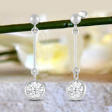 Everyday Elegance 14K White Gold Bar Earrings | Round Cubic Zirconia Ball Drops 1 CT (6mm) | With Gift Box