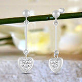 Everyday Elegance 14K White Gold Bar Earrings | Heart Cubic Zirconia Ball Drops 1 CT (6mm) | With Gift Box