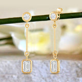 Everyday Elegance 14K Yellow Gold Bar Stud Earrings | Round Cubic Zirconia Stud 0.25 CT (4mm) & Emerald CZ drop 1CT (7mm) | With Gift Box