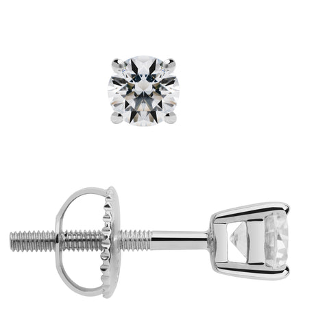 14K Solid White Gold Stud Earrings, Round CZ, Screw Back Post, 0.5 CTW ...
